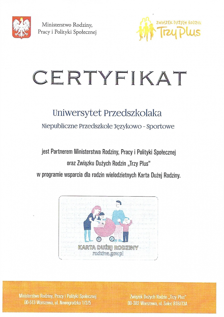 Certyfikat - Karta Dużej Rodziny